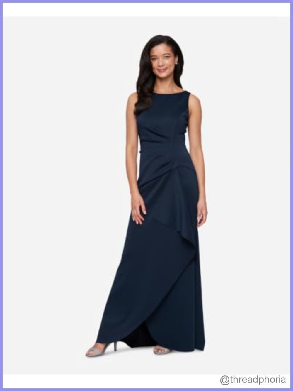 Sleeveless Stretch Scuba Crepe Mother of the Bride Dress Tucked Waist Cascade